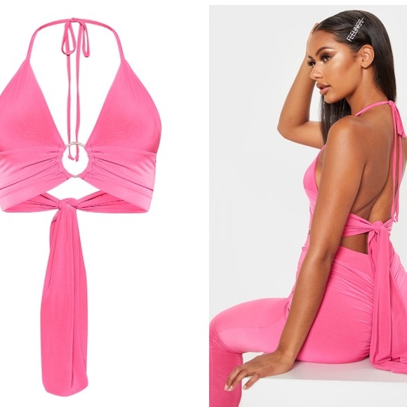 PrettyLittleThing Tops - PLT Deep V Open Back Tie Halter Top